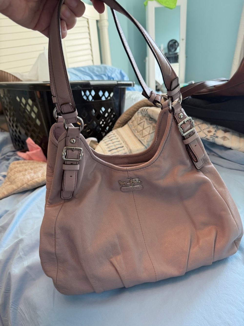 Coach Pebbled Leather Shoulder Bag in Mauve Pink